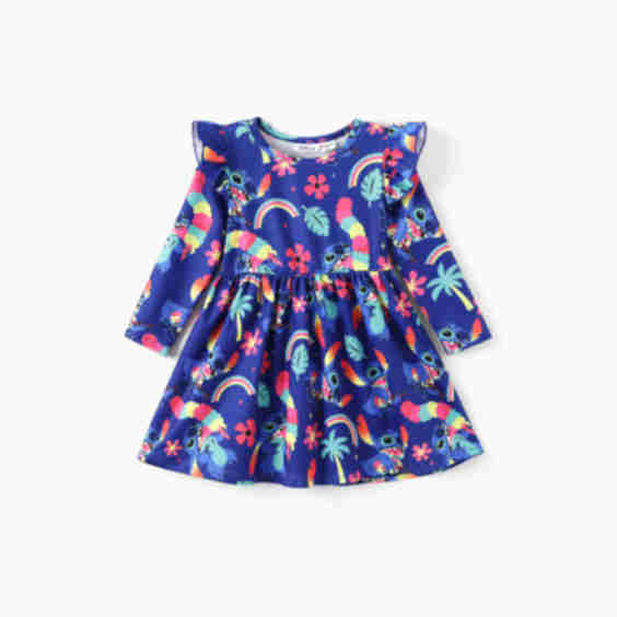 Disney x PatPat Stitch Flutter-Sleeve Ruffle Dress 