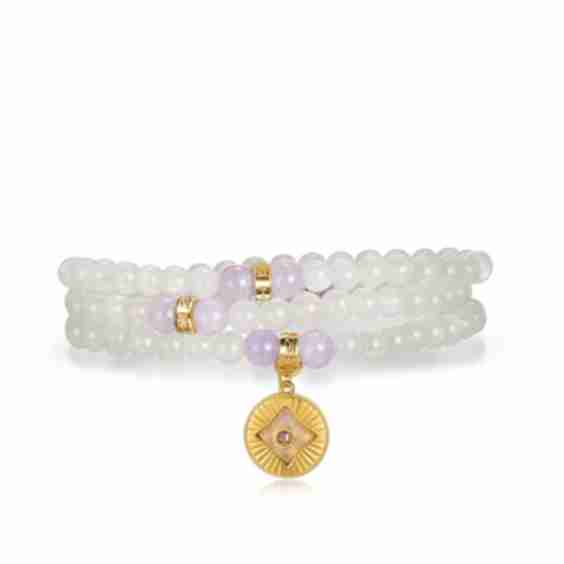 Five Elements Metal Gold Vermeil  Moonstone Aura Pendant Layered Crystal Bracelet & Necklace