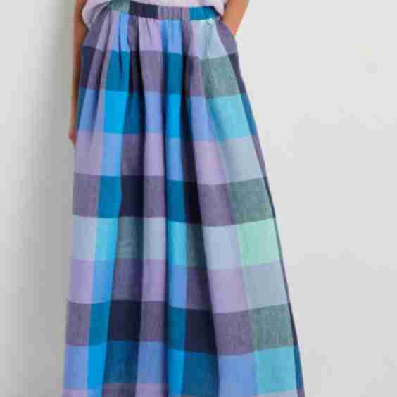 Cross Dye Check Linen Wide Trousers