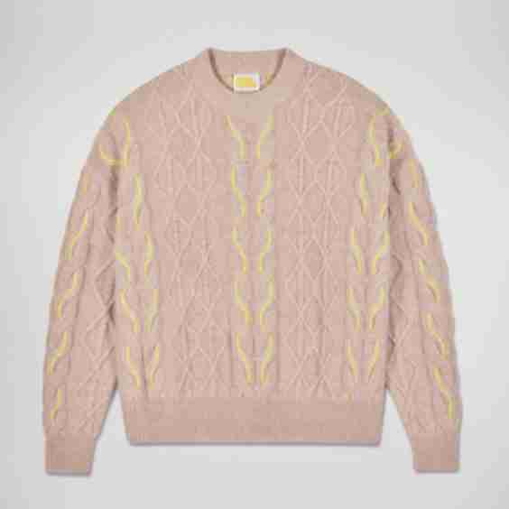 Crew Neck Two-Tone Cable Knit Sweater