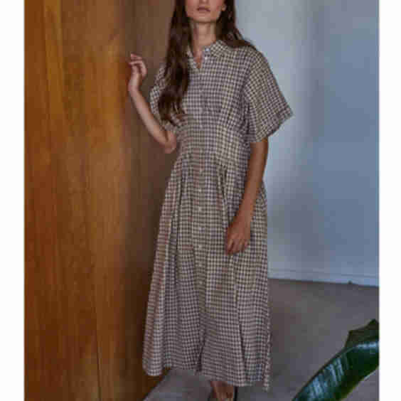 Woven Cotton Button Down Maxi Dress