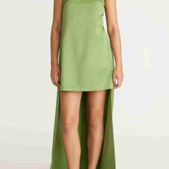 Slub Sateen Mini Dress with Train