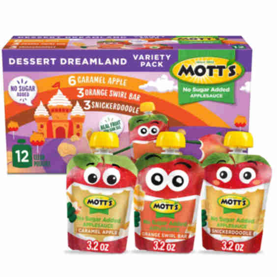 No Sugar Added Dessert Dreamland Applesauce Pouches Variety Pack Caramel Apple Orange Swirl Bar & Snickerdoodle