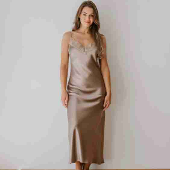 Long Silk Nightgown with Beautiful Lace