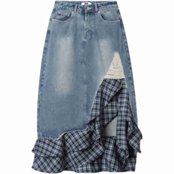 Frayed Check Ruffled Skirt