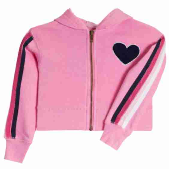 Chenille Heart Retro Stripe Zip Hoodie