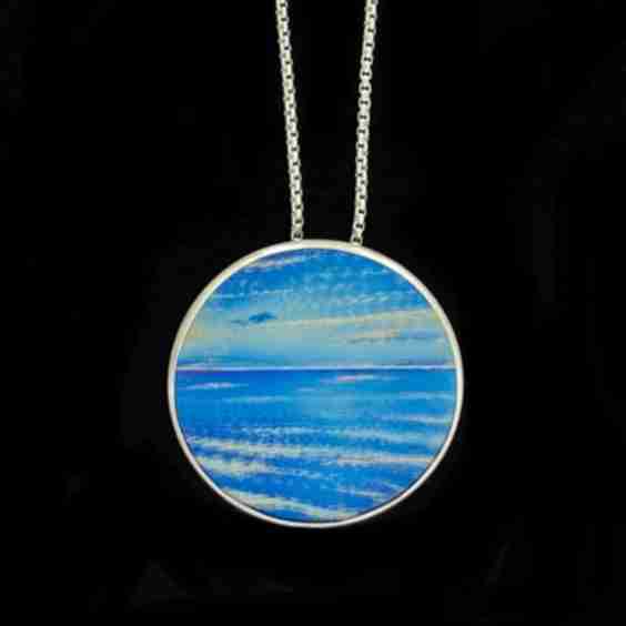 Round Titanium Flame Painted Necklace - Day Scene