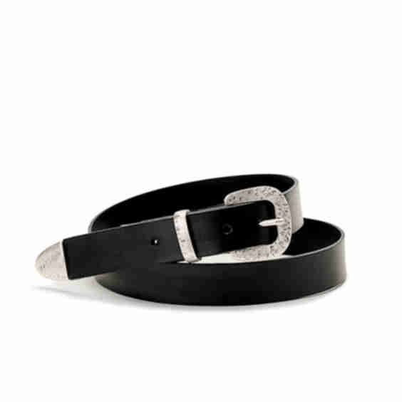 Leather Belt with Buckle and Metal Tip