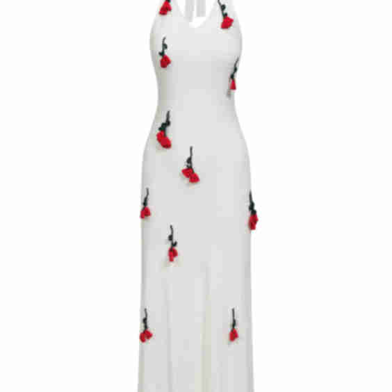 Backless Knit Dress with Crochet Flowers