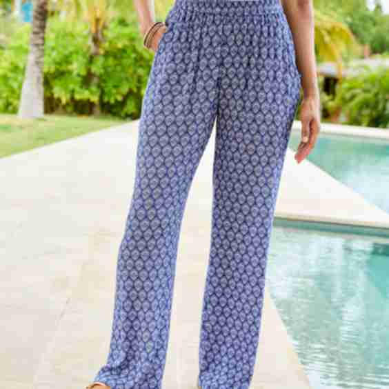 Pull On Printed Crinkle Trousers