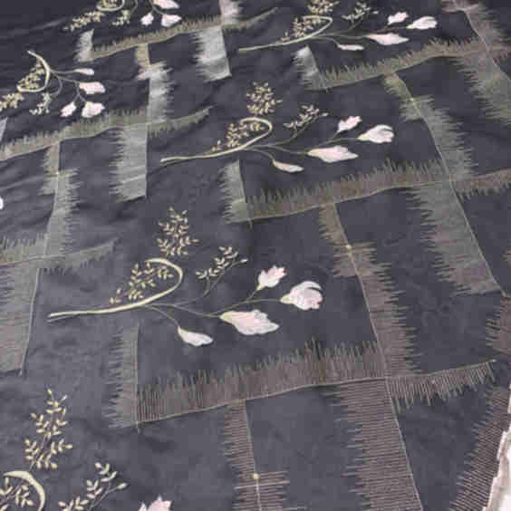 French Floral and Boxy Embroidered Fine Satin Face Organza Fabrics