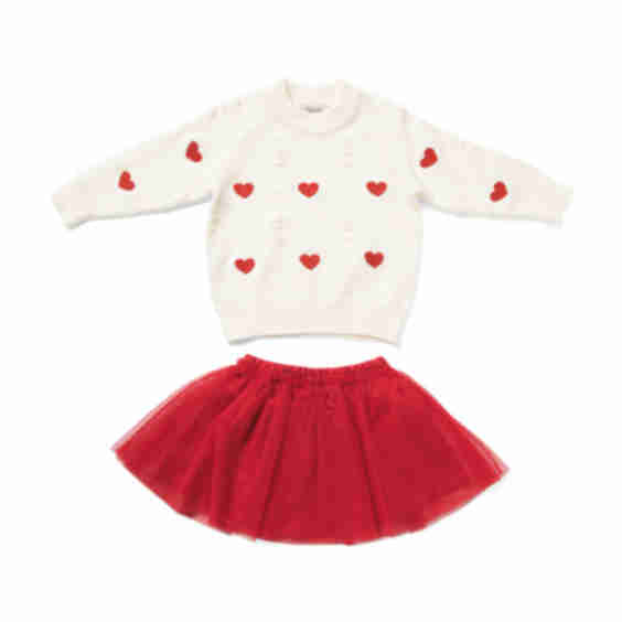 Toddler Girls 2pc Embroidered Heart Sweater And Skirt Set