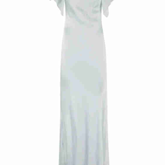 Embellished Neckline Long Satin Dress