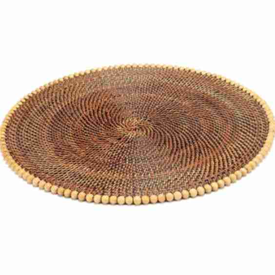Round Placemat 14" with Natural Wood Beads