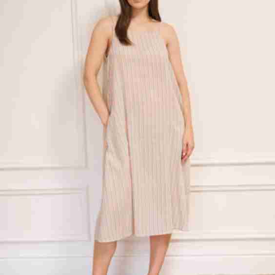 Womens Baby Pastel Stripe Gauze Midi Night Dress