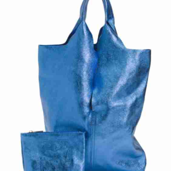 Made In Italy Leather Row Cut Slouchy Hobo Metallic Bag