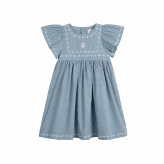 Girls Embroidered Trim Short Sleeve Dress