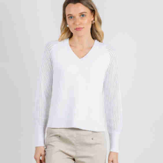Ollie Open Weave Sleeve V-Neck Shaker Sweater