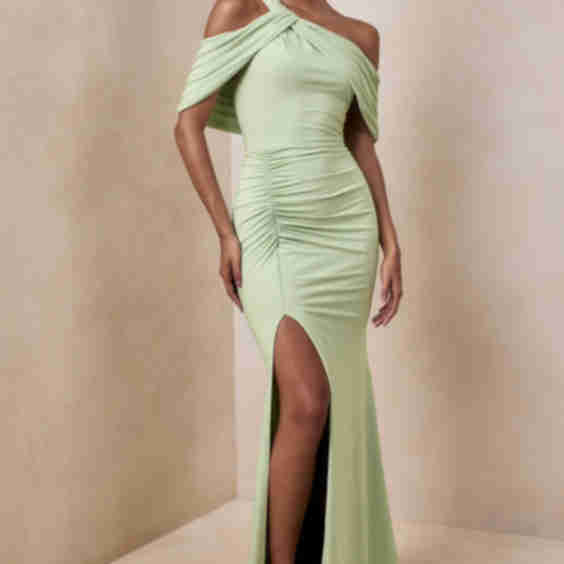 Mint Asymmetric-Neck Maxi Dress