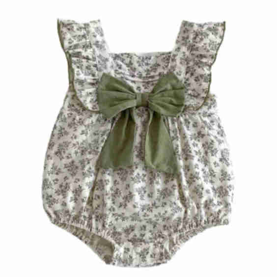 Gardenia Floral Baby Onesie with Bow Romper