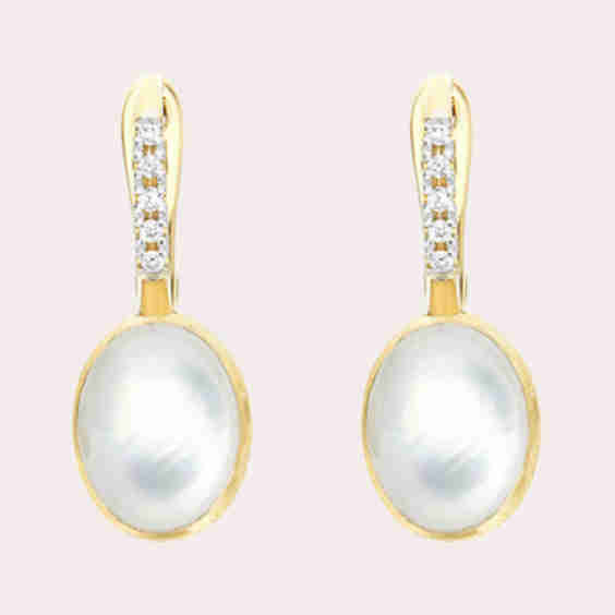 Diamond Mother Of Pearl 18 K Gold Small Ciliegine Drop Earrings