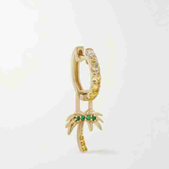 Orb and Palm Tree EarWish 14-Karat Multi-Stone Single Hoop Earring
