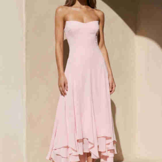 Pelia Strapless Ruffled A-Line Midi Dress