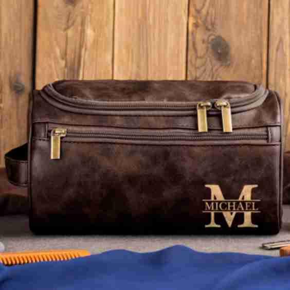 Vintage Monogram Personalized Leather Toiletry Bag