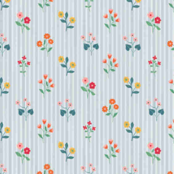 Pastel Floral Bunches Striped Wallpaper
