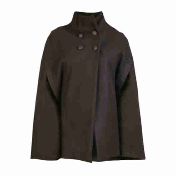 Wool Military Pea Coat With Front Buttons & High Neck