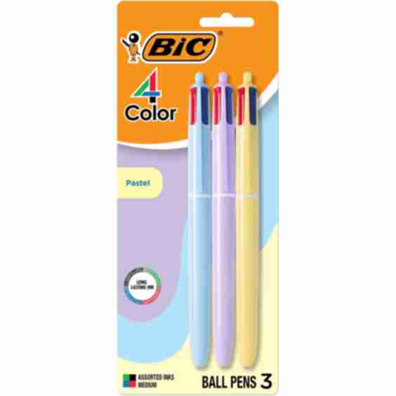 4-Color Original Retractable Ball Pen, 3-Count