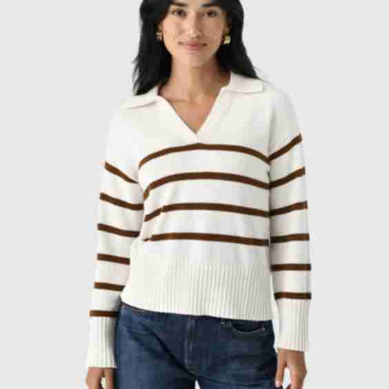 Cotton Cashmere V-Neck Polo Sweater