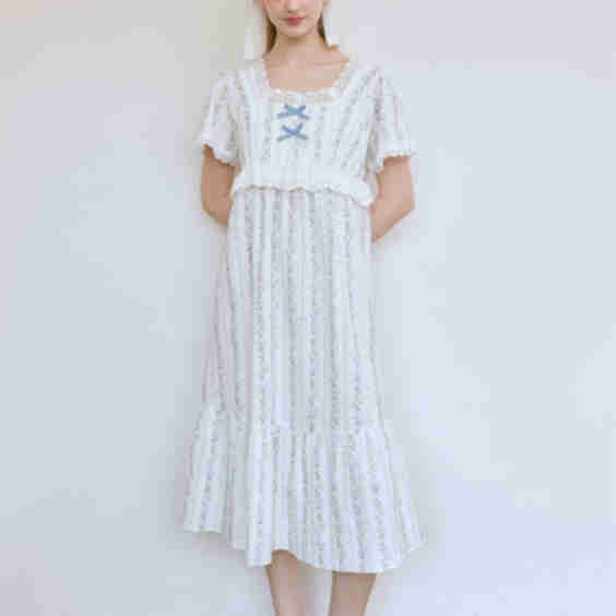 Cotton Square Neck Short Sleeve One Piece Sleepwear