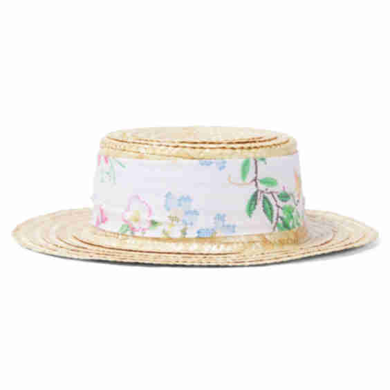 Floral Cotton-Trimmed Straw Sun Hat