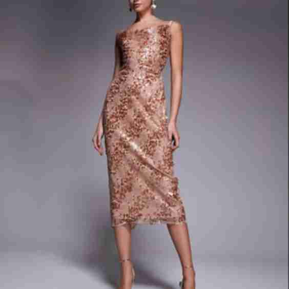 Midaxi Sequin Dress With Scalloped Edge