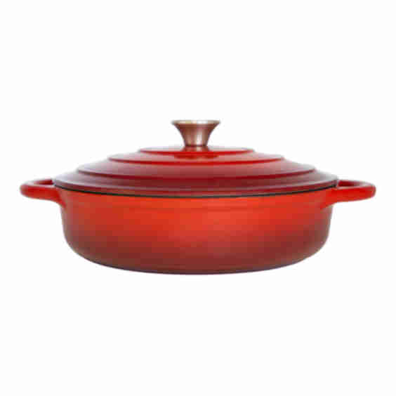 28cm Cast Iron 2.5L Shallow Casserole Dish With Lid