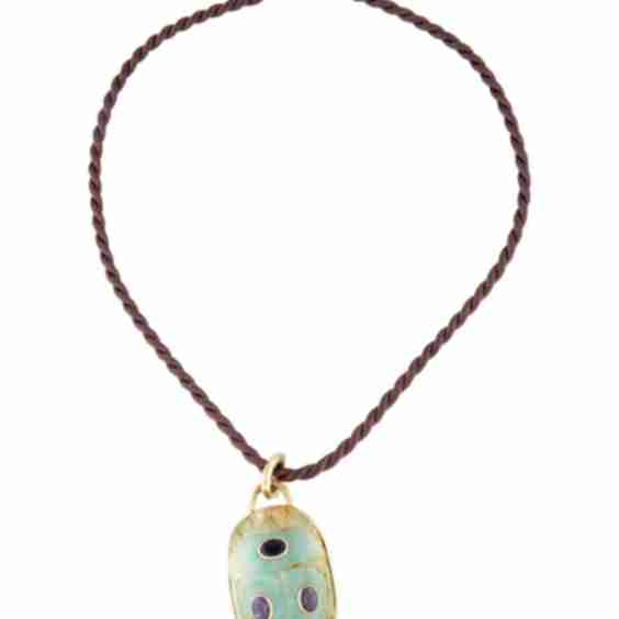 14K Iolite Ceramic Scarab Pendant Necklace (Pre-Owned)