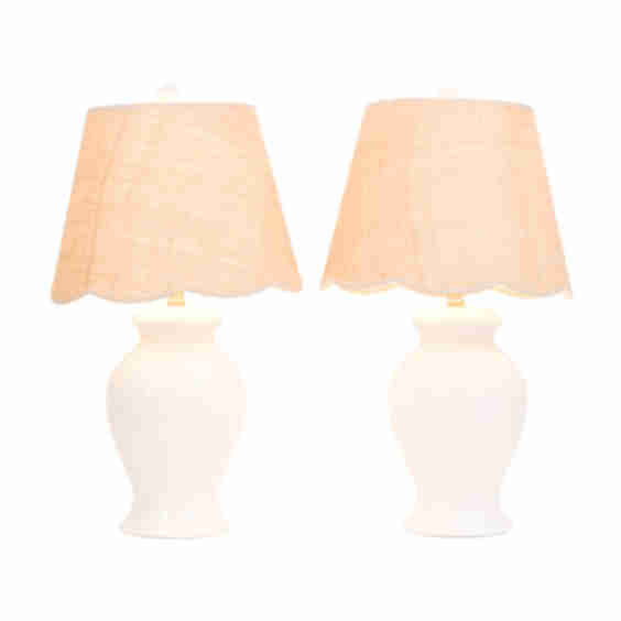 26in Ceramic Table Lamps With Woven Rattan Shade 