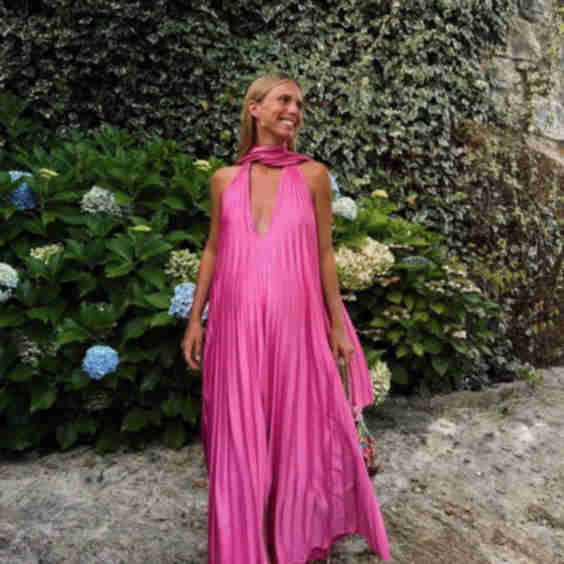 V-Neck Satin Evening Dress