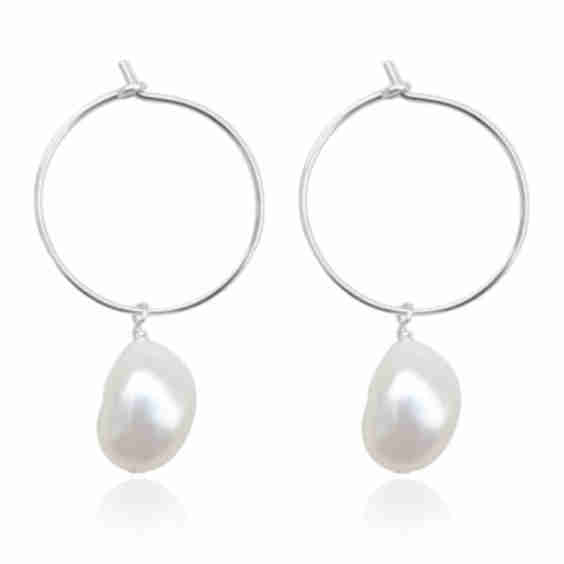 Elle Thin Hoop Pearl Drop Earrings