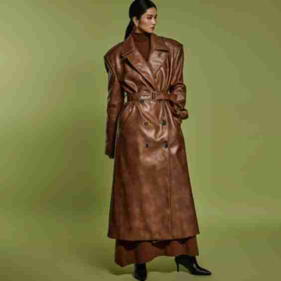 J9297 Leather Coat with Belt