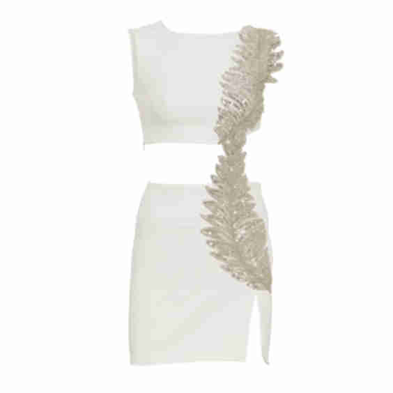 Ellie Ecru Mini Dress With Cutouts & Embellishment