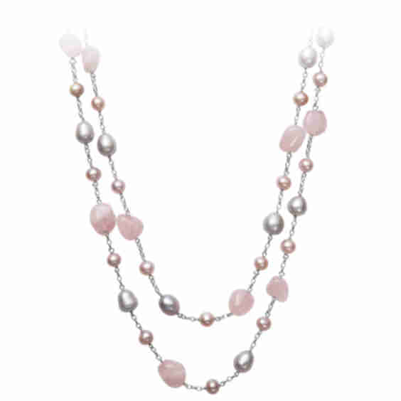 Grey-Tone Freshwater Cultured Pearl and Rose Quartz 18" Necklace