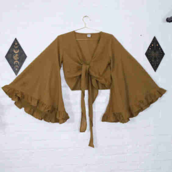 3 Way Flare Sleeve Cotton Wrap Top with Ruffle