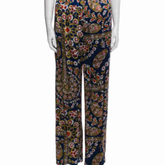 Floral Print Elasticized Waist Wide Leg Pants (Pre-Owned)