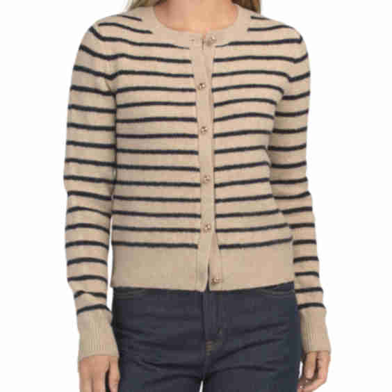 Wool Blend Striped Cardigan