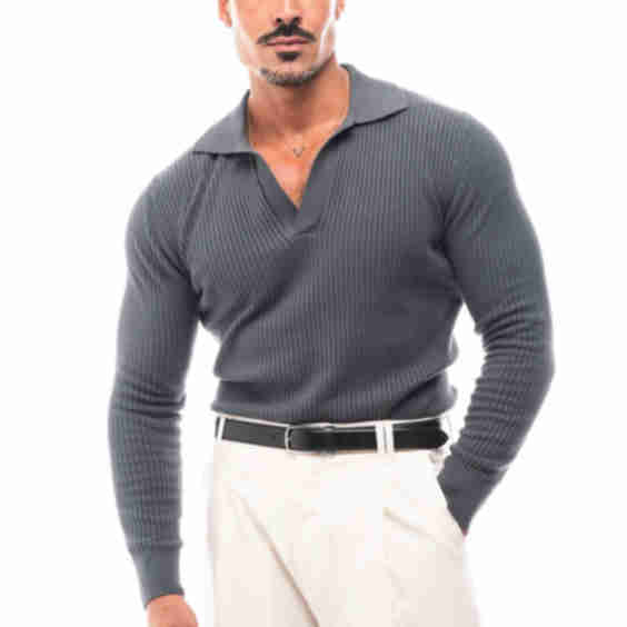 Long Sleeve Ribbed Polo Shirt