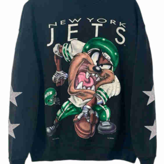NY Jets, Football One of a KIND “Rare Find” Taz Vintage Sweatshirt with Crystal Star Design