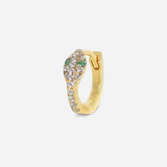 Mini Diamond Snake Huggie Hoop Earring - Emerald Eyes