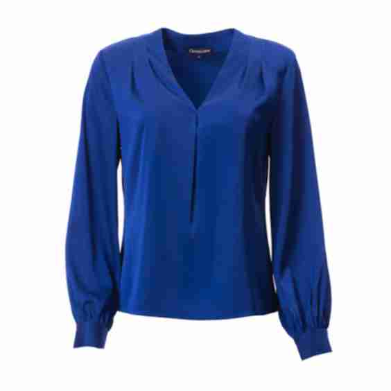 V-Neck Pleat Detail Balloon Long Sleeve Blouse